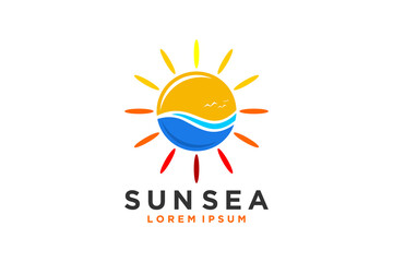 Summer Morning Sun and Water Oil Drop logo design inspiration