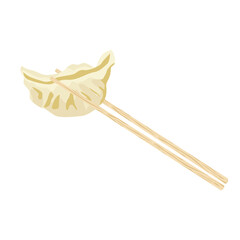Asian dumpling with wooden chopticks
