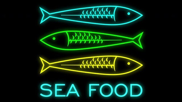 animated minimal black sea food logo of three fish 