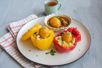 Healthy and delicious homemade meals. Capsicum Bowl with Potato Mutton Curry. 