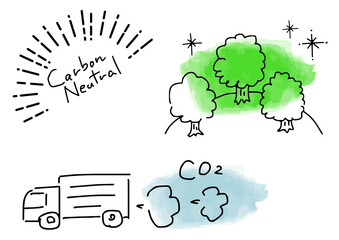 カーボンニュートラルのシンプル線画イラスト