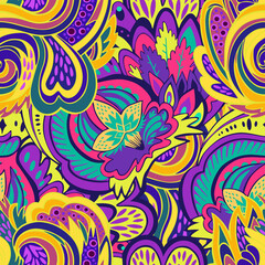 Fototapeta na wymiar Funky colorful seamless psychedelic texture for decoration and design.