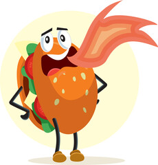 Spicy Burger Mascot on Fire Vector Cartoon Character