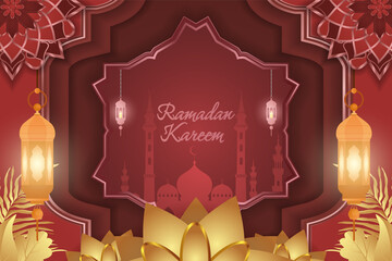 Ramadan Kareem Islamic style with red and gold luxury