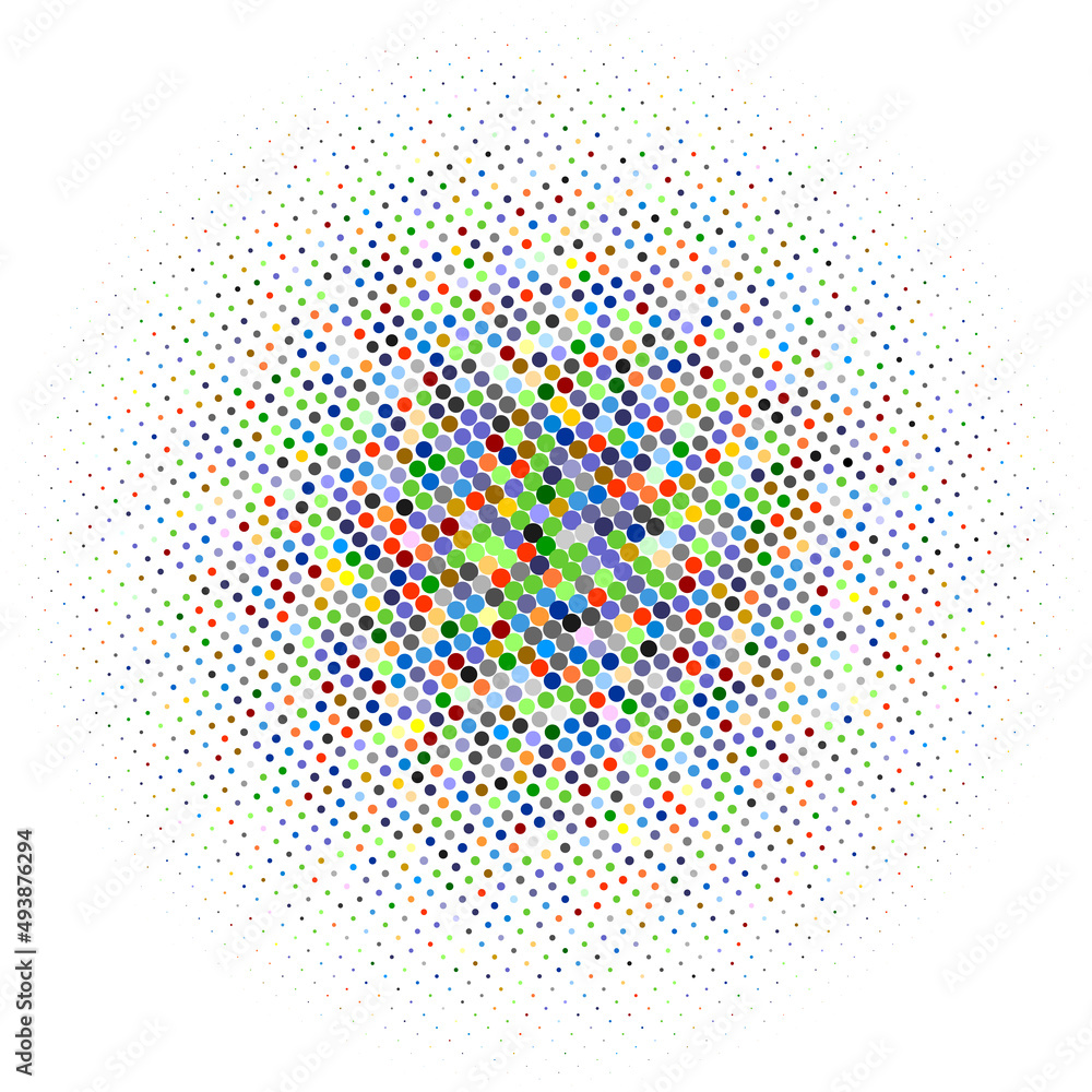 Poster colored radial halftone pattern in order of honeycomb.