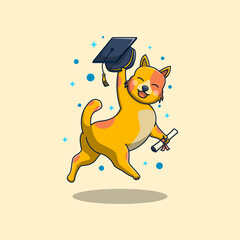Happy graduation cute cat cartoon character illustration