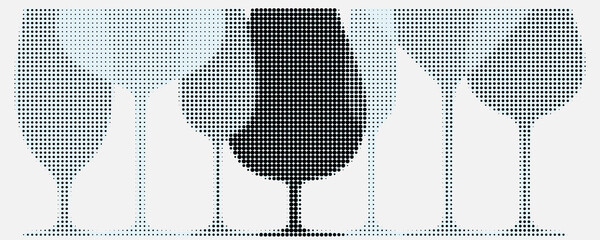 Set of overlapping glasses for drink. Halftone pattern. Abstract background for menu.
