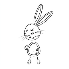 A black and white cartoon rabbit on an isolated white background.