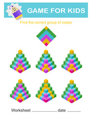 Find the correct group of cubes. Logical game. Attention tasks for children. Printable worksheet