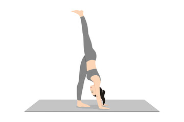 Standing Split Pose, One Legged Extended Forward Bend, One Foot Extended Upward Pose. Beautiful girl practice Eka Pada Uttanasana. Young attractive woman practicing yoga exercise. working out, black