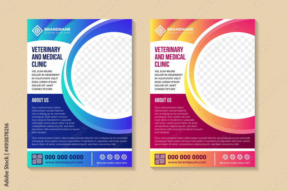 Wall mural veterinary care and medical clinic flyer template design. pet care flyer leaflet design. best care f