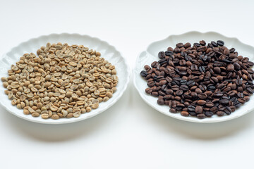 Raw and roasted coffee bean