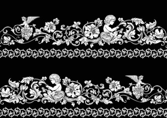 Seamless pattern, background In baroque, rococo, victorian, renaissance style. Trendy frolar vintage pattern. In white and black vector illustration