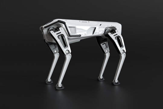 Robot Dog Standing On Black Background