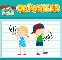 Education word card of English opposites word