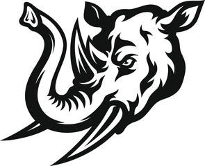 Head of Aggressive Hybrid Animal Between a Rhino and an Elephant