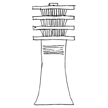 recommend clip art: Djed sign. Ancient Egyptian sacred symbol. Hand drawn linear doodle rough sketch. Black silhouette on white background.