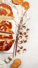 Easter sweet bread, tsoureki cozonac sliced.