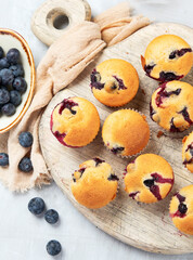 Freshly baked blueberry muffins.