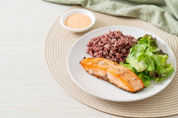 grilled salmon fillet steak with rice berry and vegetable