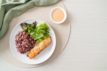 grilled salmon fillet steak with rice berry and vegetable