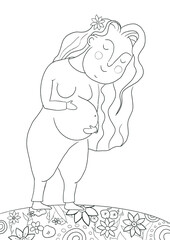 Pregnant girl outline isolated