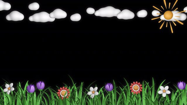 Grass and clouds frame, cartoon loop animation 3D