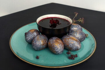 Easter concept of coloring eggs in hibiscus.