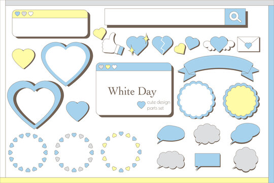Cute simple heart treatment and frame icon set (blue)