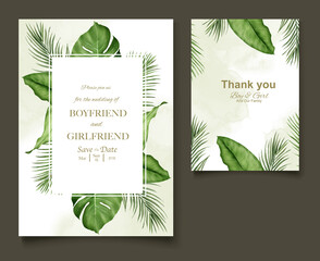 Tropical banner background with realistic summer leaves