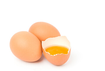 Chicken eggs and yolks. isolated on white background.