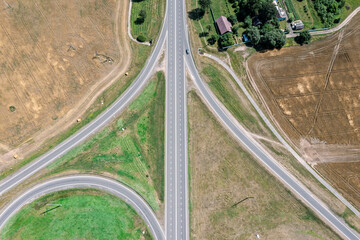 aerial top view from flying drone of a part of road junction. transportation concept.