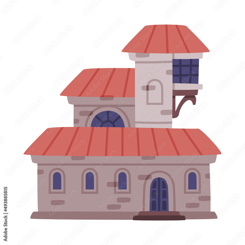 Sticker Turkey City Building with Stone Wall and Windows Vector Illustration