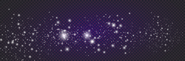 Obraz na płótnie Canvas Glowing light effect with many glitter particles isolated on transparent background. Vector starry cloud with dust.