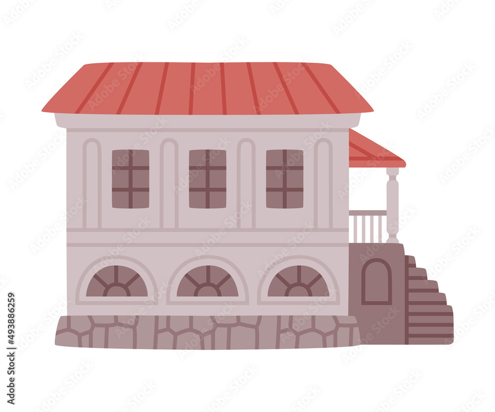 Sticker turkey city building with stone wall and windows vector illustration