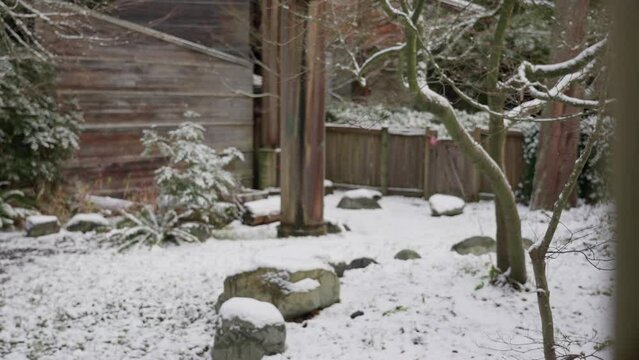 The traditionally Japanese thatched houses among the snow