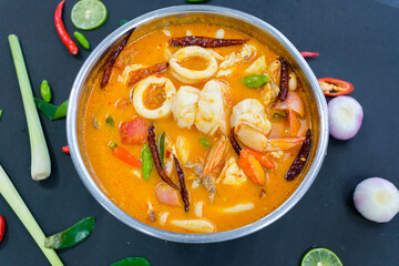 Tom Yum Goong Spicy Sour Soup.It is a popular food of Thai people.good hot pot food