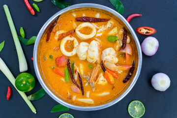 Tom Yum Goong Spicy Sour Soup.It is a popular food of Thai people.good hot pot food