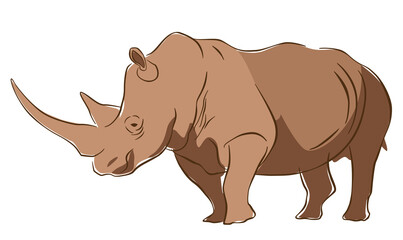 African rhinoceros. Stylish drawing. Animal on a white background