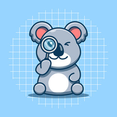Cute koala looking with a magnifying glass vector illustration. Flat cartoon style. © Supercutecandy