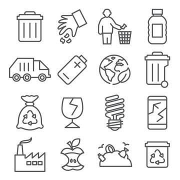 Garbage Line Icons set on white background