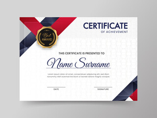 Certificate Of Achievement Template With Label Badge Against Gray Background.