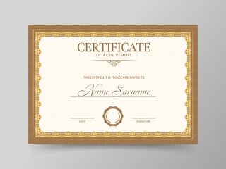 Certificate Of Achievement Template Layout In Golden Border.