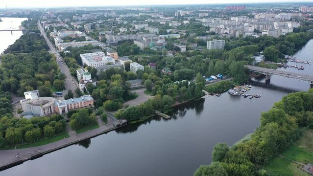 Picturesque city landscape of Tver with Assumption Cathedral, Russia