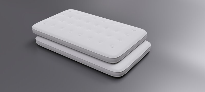 Bed mattress two single white color isolated on gray, view from above. Comfort sleep. 3d render