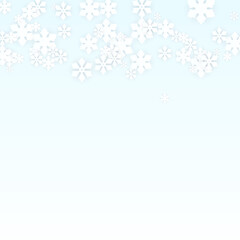 Christmas Vector Background with Falling Snowflakes. Isolated on Red Background. Realistic Snow Sparkle Pattern. Snowfall Overlay Print. Winter Sky. Papercut Snowflakes.