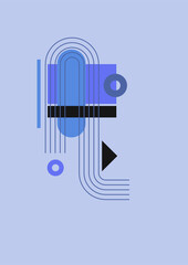 Flat bauhaus memphis blue colorful abstract design background