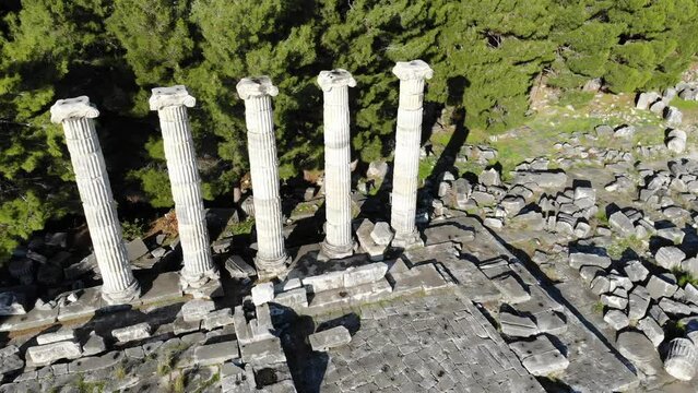 Top view of the temple of Athena Polias in the ancient Priene. Turkey 