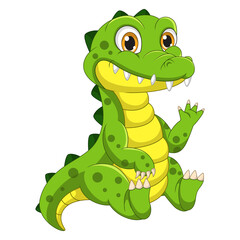 Cute baby crocodile cartoon sit and waving hand