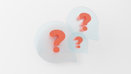 Question mark icon with glass elements on light background 3d render
